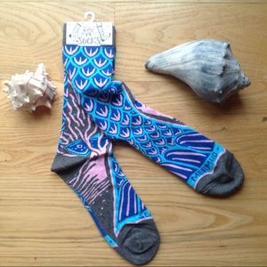 Mermaid Sock Blue Pink Beach Novelty Nautical Crew